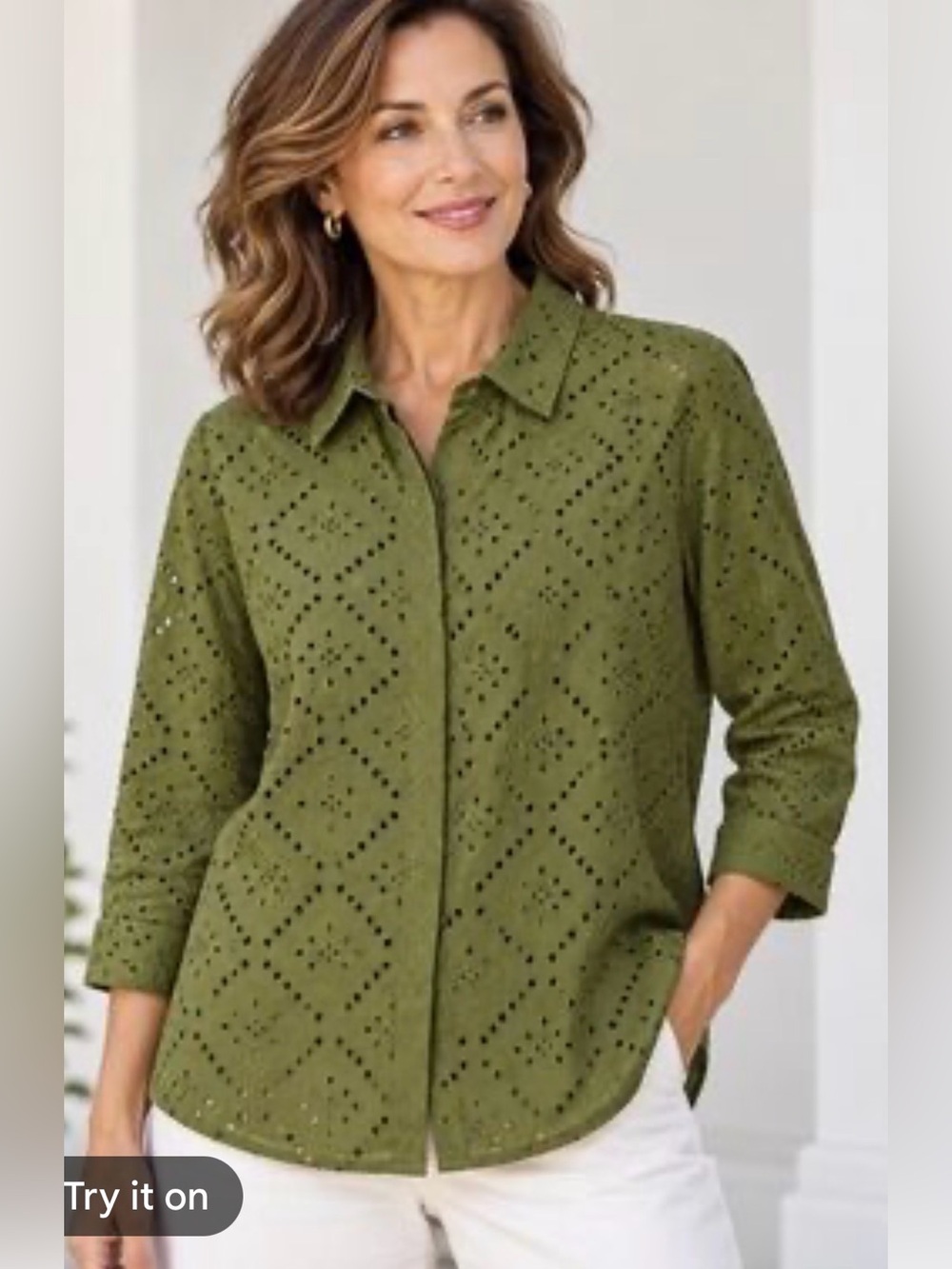 NWT ZARA Eyelet Lace Shirt SIZE  XS olive green 3/4 sleeve embroidered